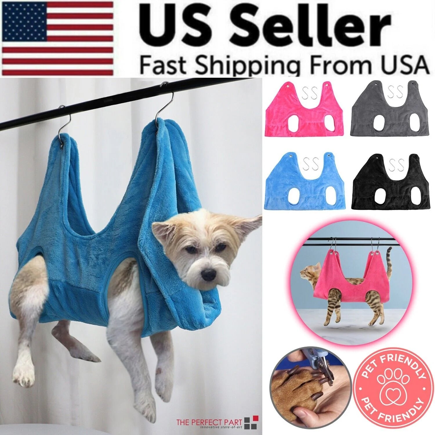 Portable Pet Grooming Hammock – Breathable Hanging Harness for Dogs & Cats, Grooming Helper (US)