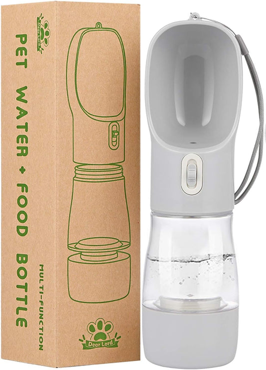 Portable Dog Water Bottle with Pouch – Travel Pet Water Dispenser for Walking, Hiking & Outdoor Activities (Gray)