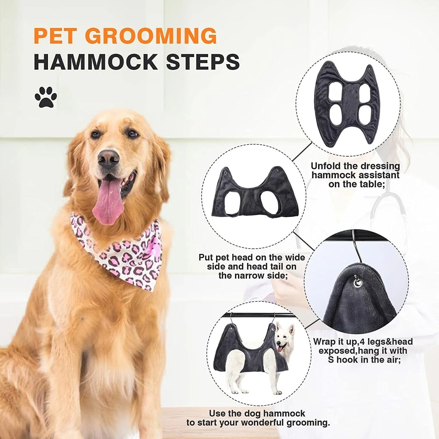 Portable Pet Grooming Hammock – Breathable Hanging Harness for Dogs & Cats, Grooming Helper (US)