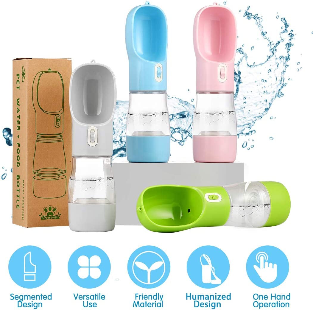 Portable Dog Water Bottle with Pouch – Travel Pet Water Dispenser for Walking, Hiking & Outdoor Activities (Gray)