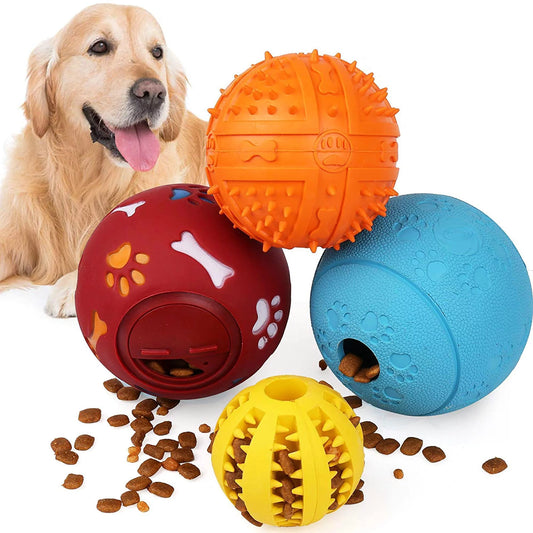 4-Pack Large Dog Treat Balls – Interactive Food Dispensing Puzzle Toys Made of Natural Rubber