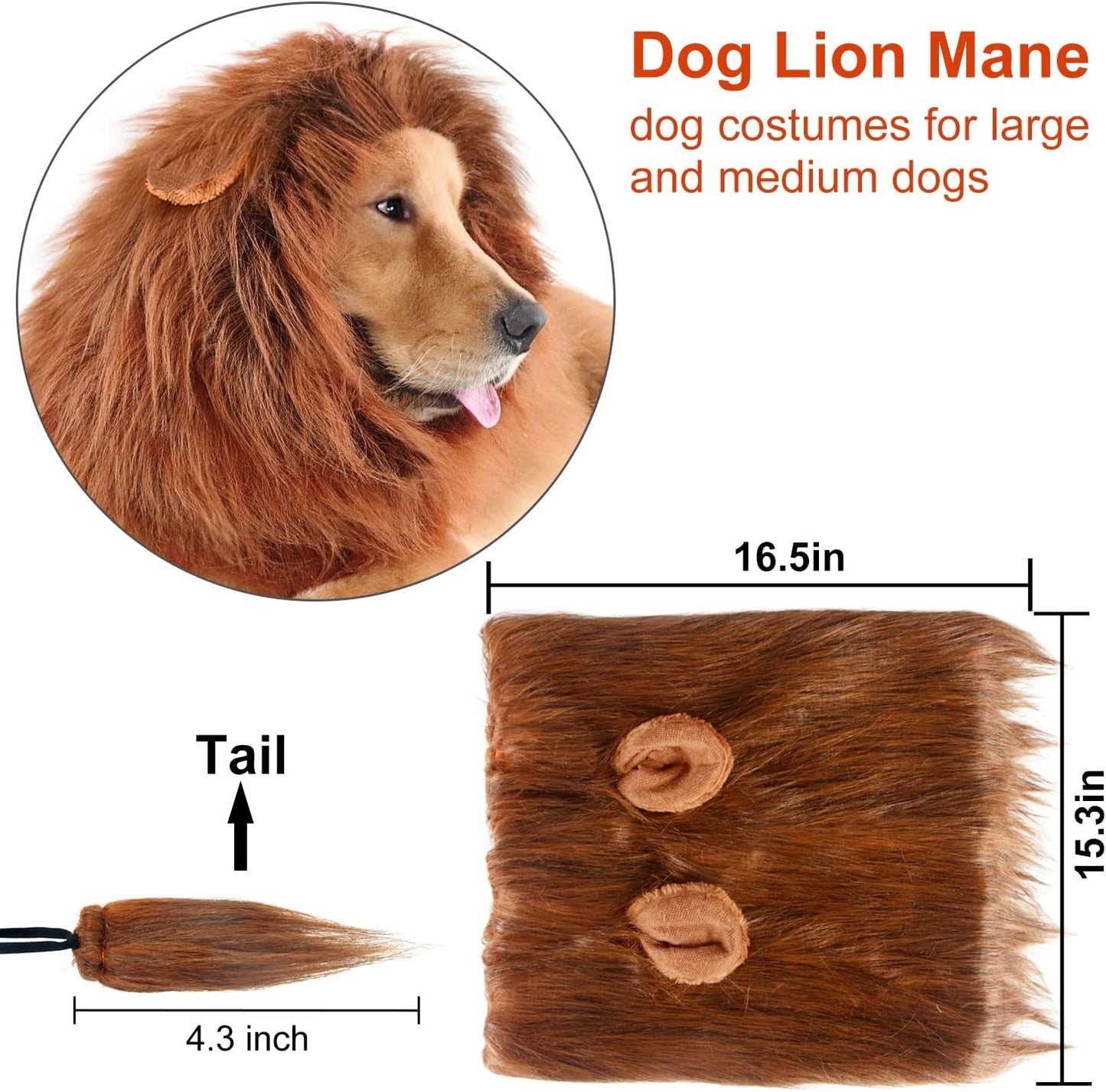Lion Mane Dog Costume – Realistic Dark Brown Wig for Medium & Large Dogs, Perfect for Halloween