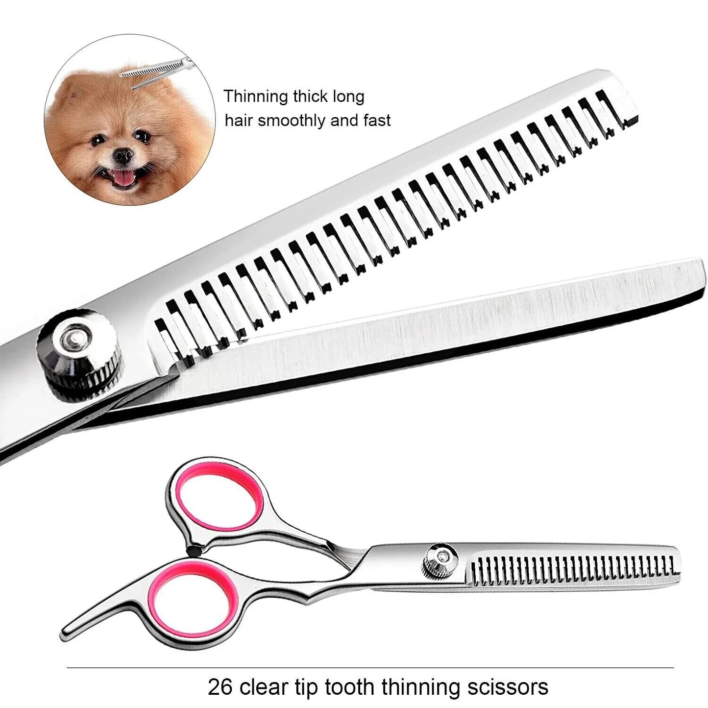 Pet Grooming Scissors Set – Stainless Steel Straight, Curved & Thinning Shears Trimming Kit for Dogs and Cats