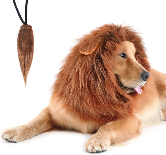 Lion Mane Dog Costume – Realistic Dark Brown Wig for Medium & Large Dogs, Perfect for Halloween